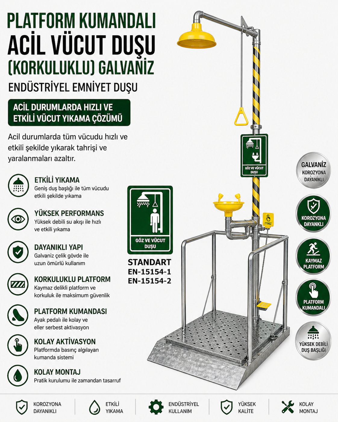 Platform Kumandalı Vücut Duşu Galvaniz Duş