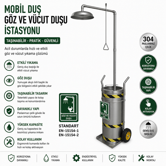 Taşınabilir Vücut Duşu 75 LT Tekerlekli Emniyet Duşu