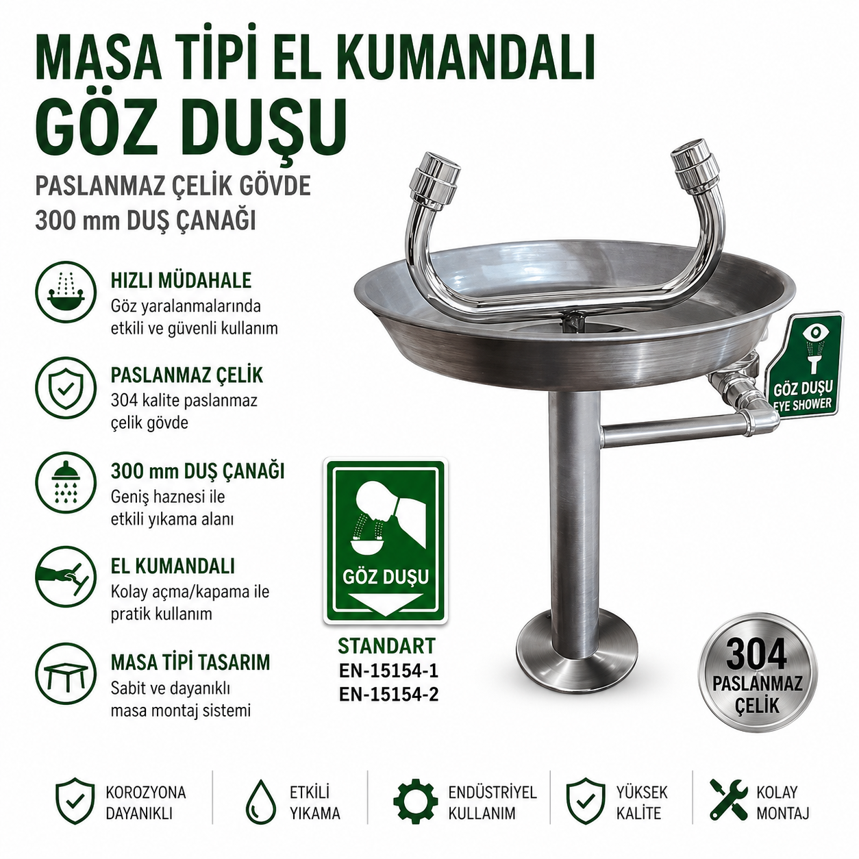 Masa Tipi Göz Duşu El Kumandalı Paslanmaz Çelik Göz Yıkama İstasyonu