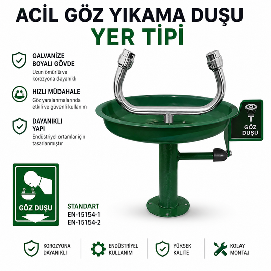 Duvar Tipi Göz Duşu Kasalı El Kumandalı Galvaniz Boyalı Göz Yıkama İstasyonu