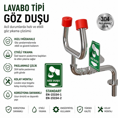 Lavabo Tipi Göz Duşu El Kumandalı 304 Paslanmaz Çelik Göz Yıkama Sistemi