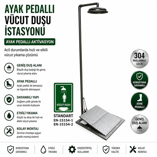 Platform Kumandalı Acil Duş Paslanmaz Çelik Endüstriyel Duş
